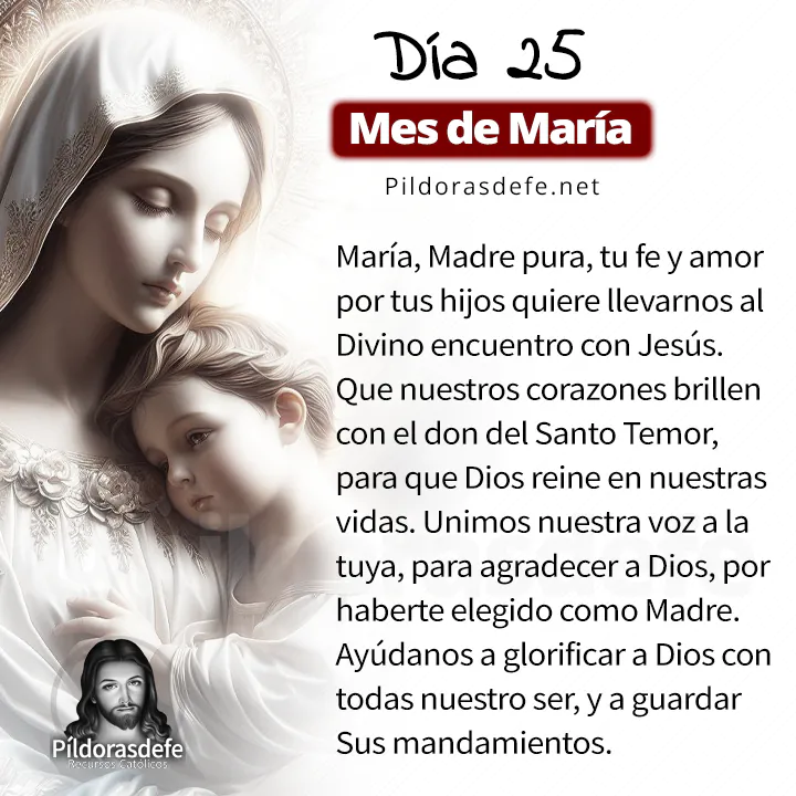 Oración a la Santísima Virgen María, para el día 25 de Mayo, mes de María