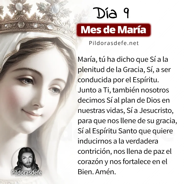 Oración a la Santísima Virgen María, para el día 9 de Mayo, mes de María