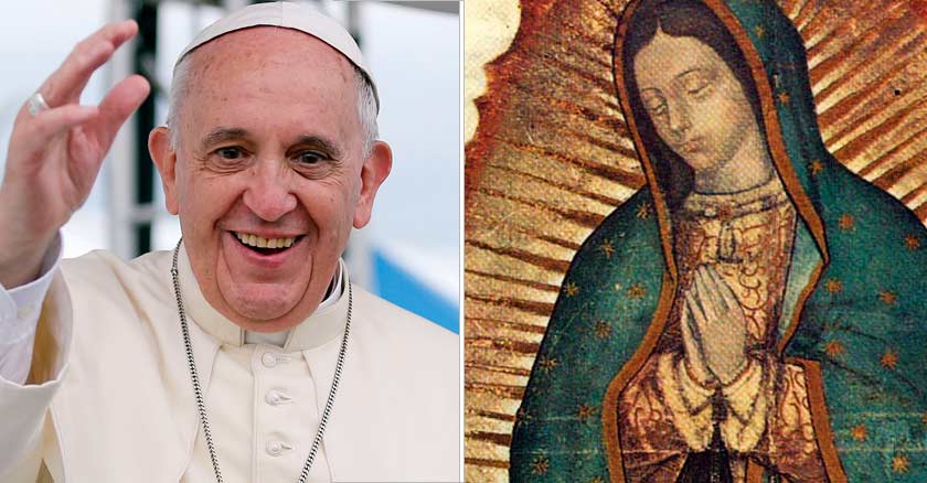 papa francisco sonrie y saluda image de la virgen de guadalupe