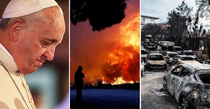 papa francisco triste orando por incendios en grecia